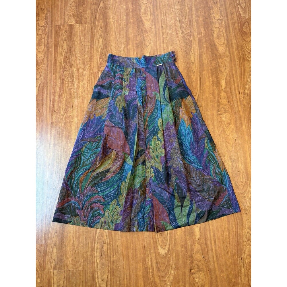 Geiger Skirt Women's EU 38 Tropical Leaf Wool Blend Floral Midi Skirt Pleated